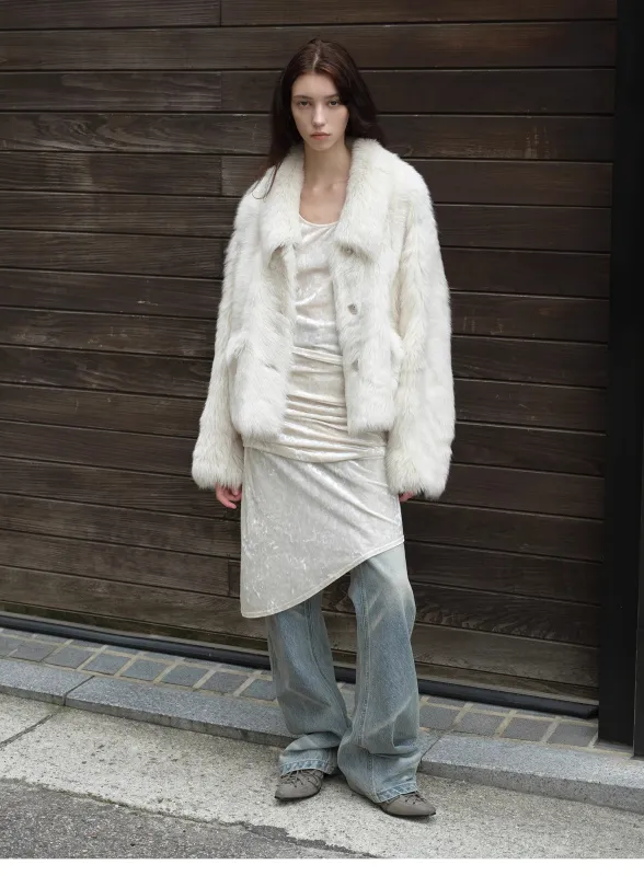 "Dream Walk" long lapel Tuscan wool sheepskin short fur coat for women sold by Firelady Fur