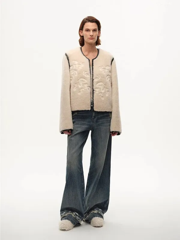 "FF×JW Muse Project" embroidered round neck short merino wool sheepskin fur coat sold by Firelady Fur