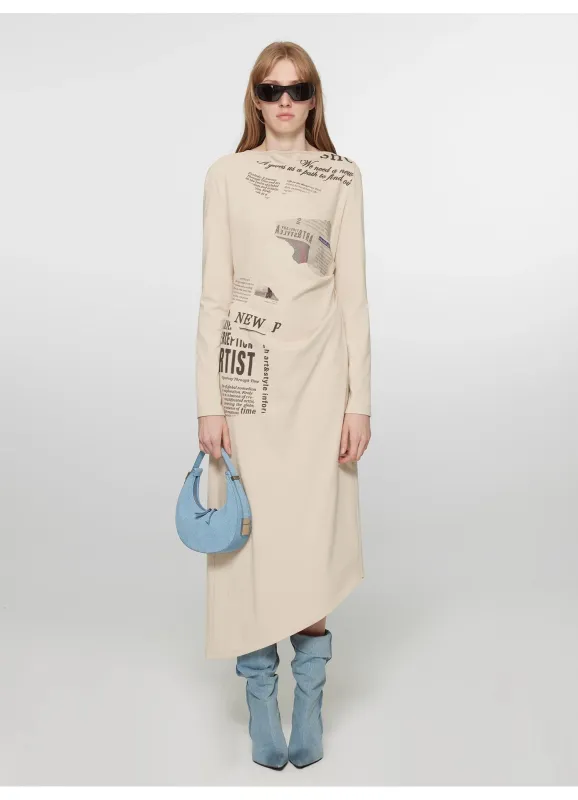 "Style in the City" Original Printed One-shoulder Bias-cut Dress Women's Pleated Waist Slimming Long Dress Spring sold by Firelady Fur