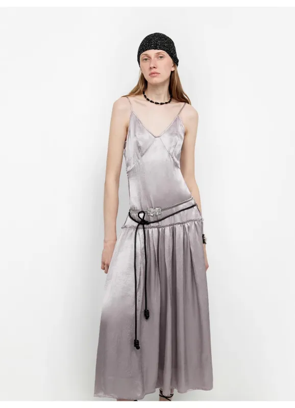Luxurious and light, glossy and silky 100% acetate low-waisted long suspender dress "Girls' Letterhead" sold by Firelady Fur