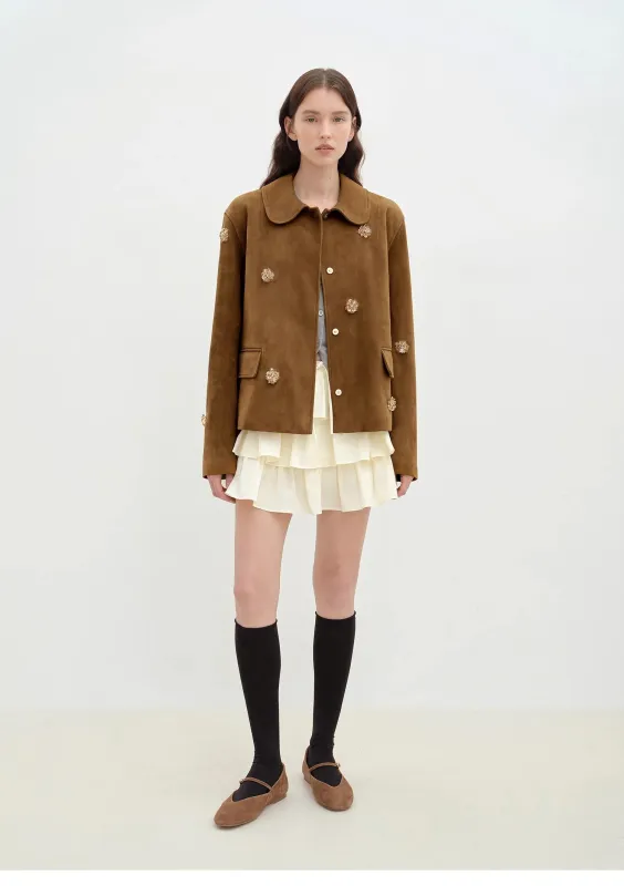 High-grade beaded suede leather short leather jacket for women"Velour" sold by Firelady Fur