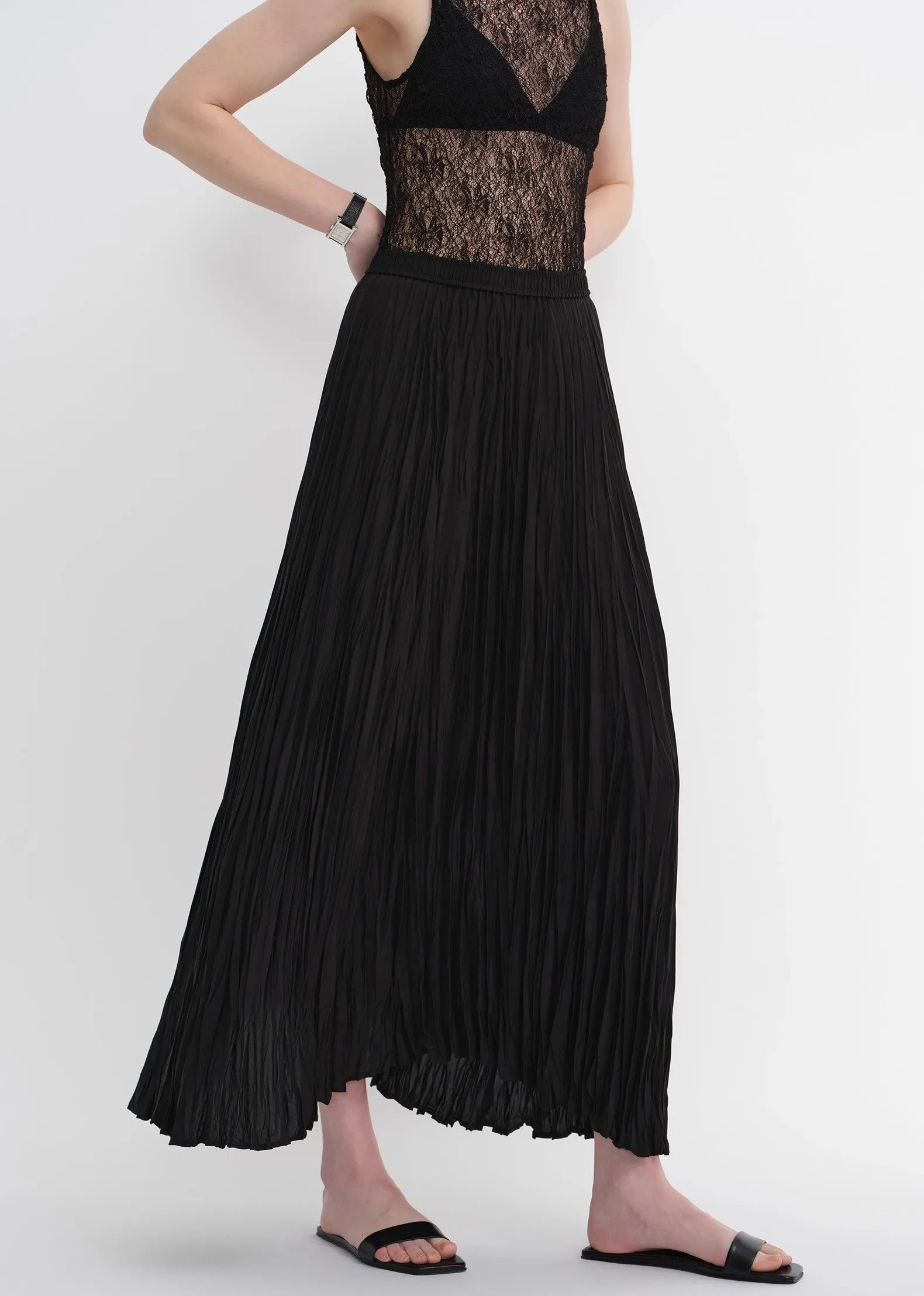 Mulberry silk custom pleated irregular hem skirt for women sold by Firelady Fur product image thumbnail 5