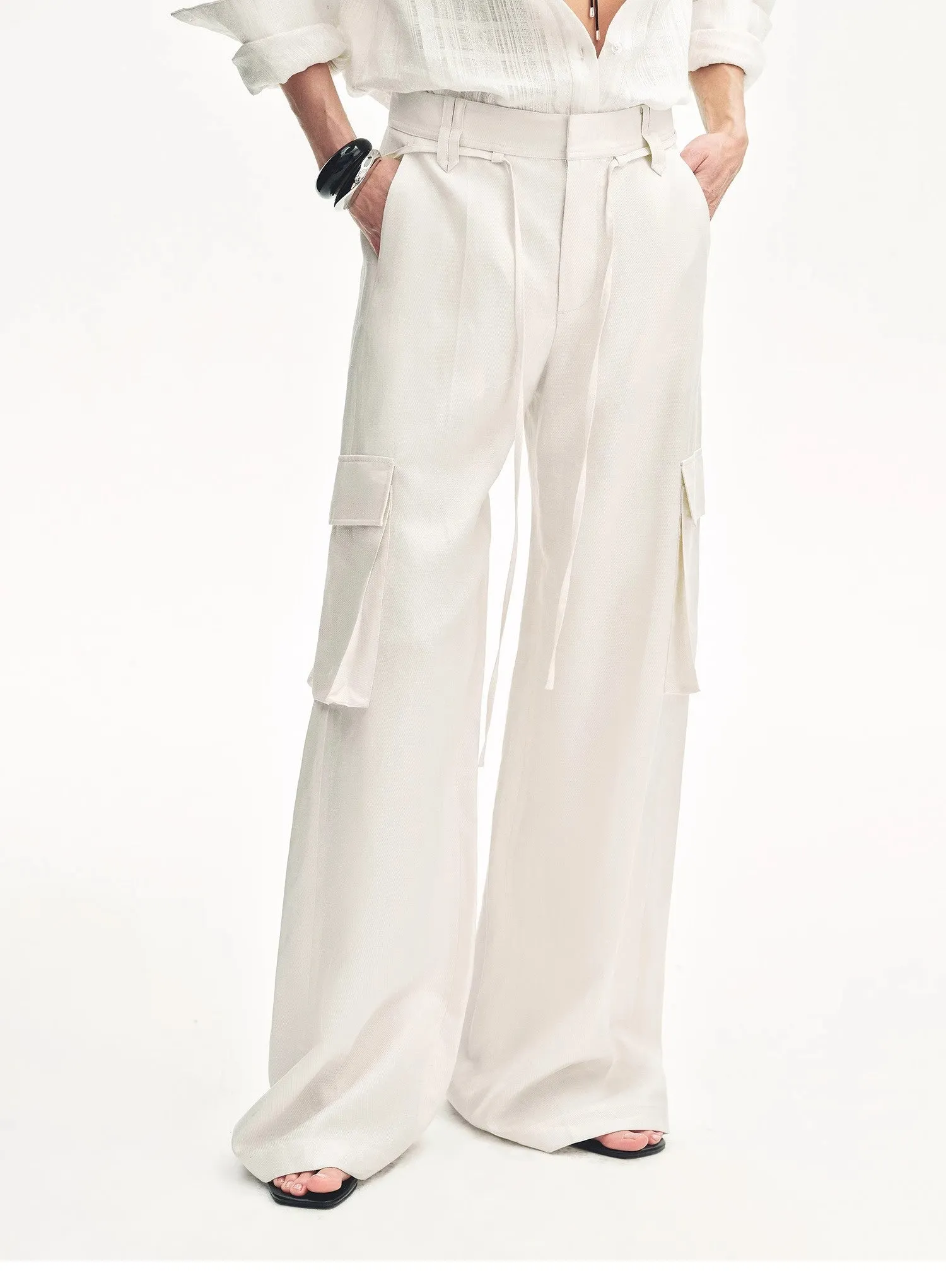 Tencel linen workwear style wide-leg casual pants"Rhythm in the Same Frequency" sold by Firelady Fur product image thumbnail 2