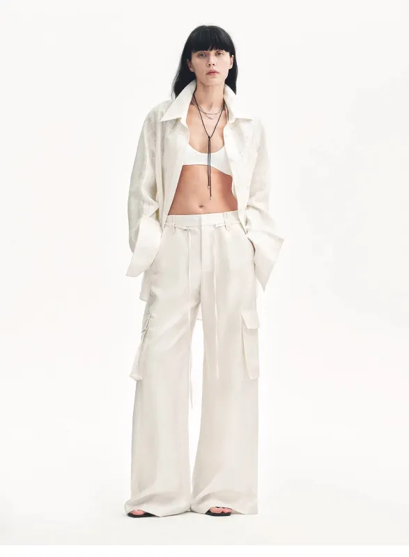 Tencel linen workwear style wide-leg casual pants"Rhythm in the Same Frequency" sold by Firelady Fur