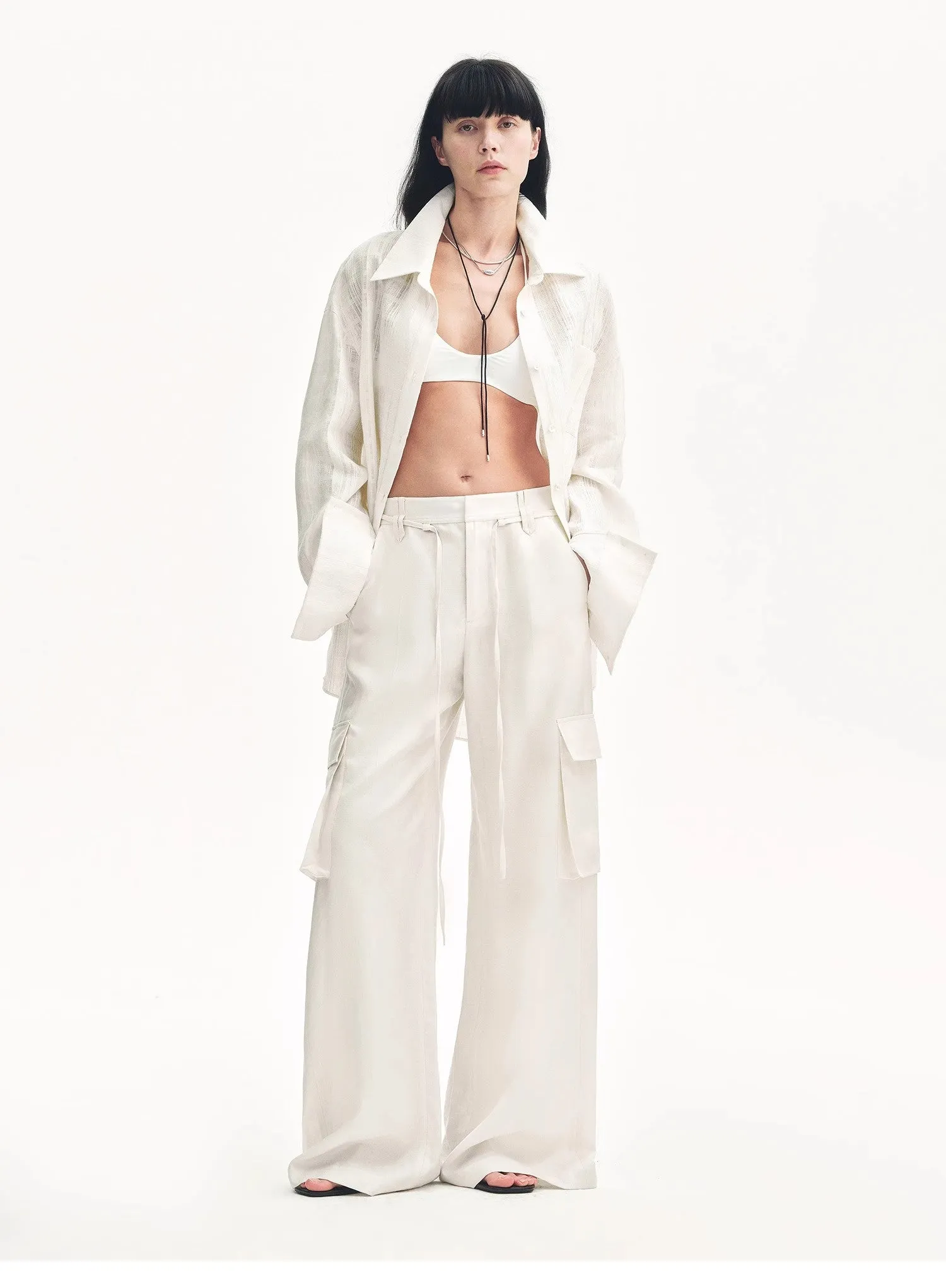 Tencel linen workwear style wide-leg casual pants"Rhythm in the Same Frequency" sold by Firelady Fur