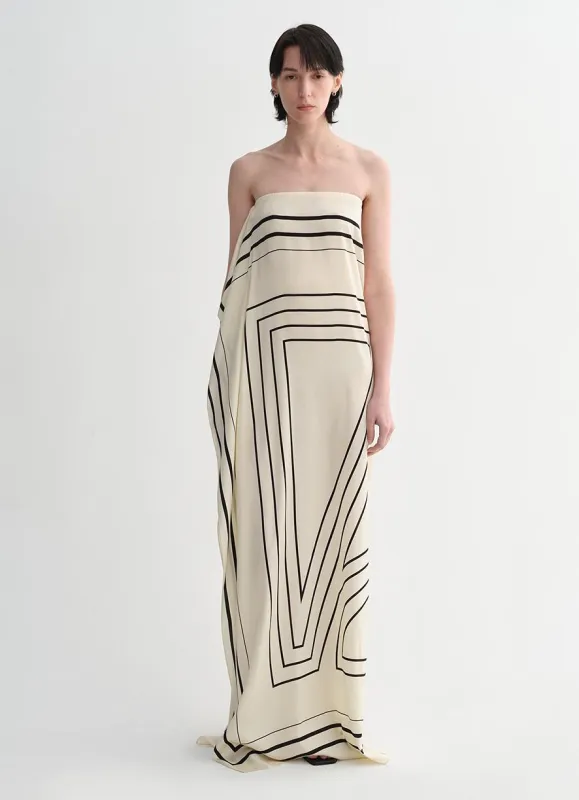 Mulberry silk stretch stripes contrast color geometric print light holiday wrap-style tube top dress sold by Firelady Fur