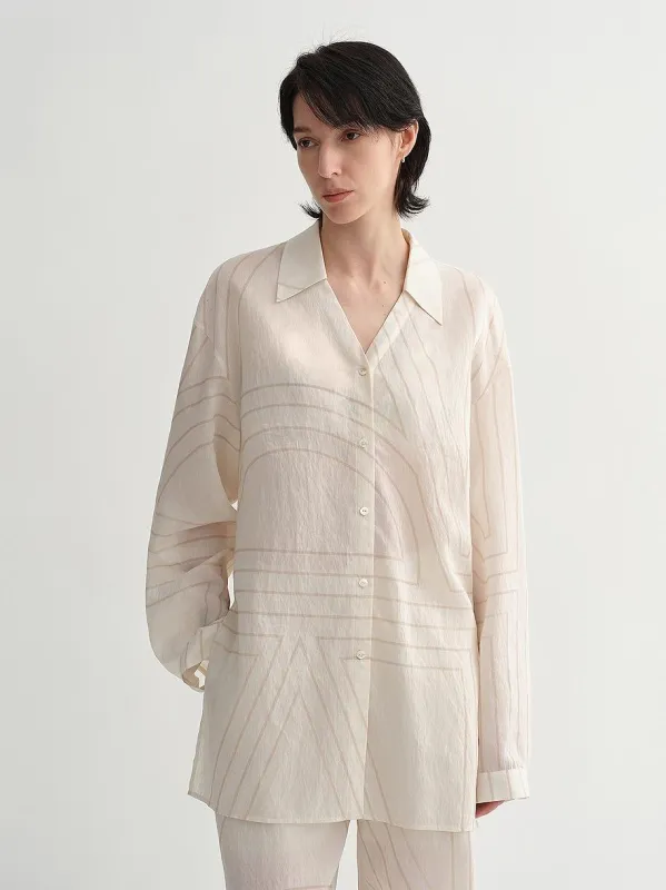 Linen original art stripe print classic lapel small V-neck design breathable shirt suit for women sold by Firelady Fur