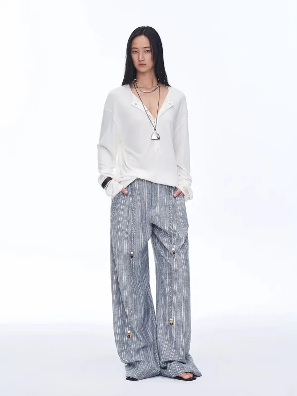 Retro style linen wide-leg casual pants"Free Afterglow" sold by Firelady Fur