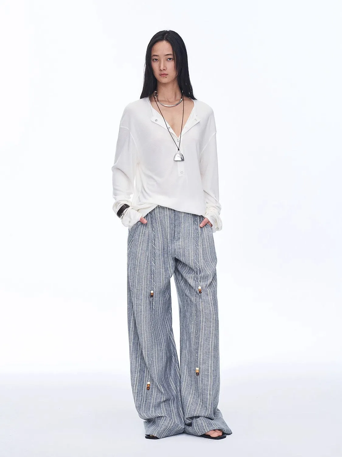 Retro style linen wide-leg casual pants"Free Afterglow" sold by Firelady Fur