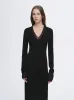 Elegant and intellectual triacetate Tencel blended skin-friendly transparent splicing design V-neck dress sold by Firelady Fur