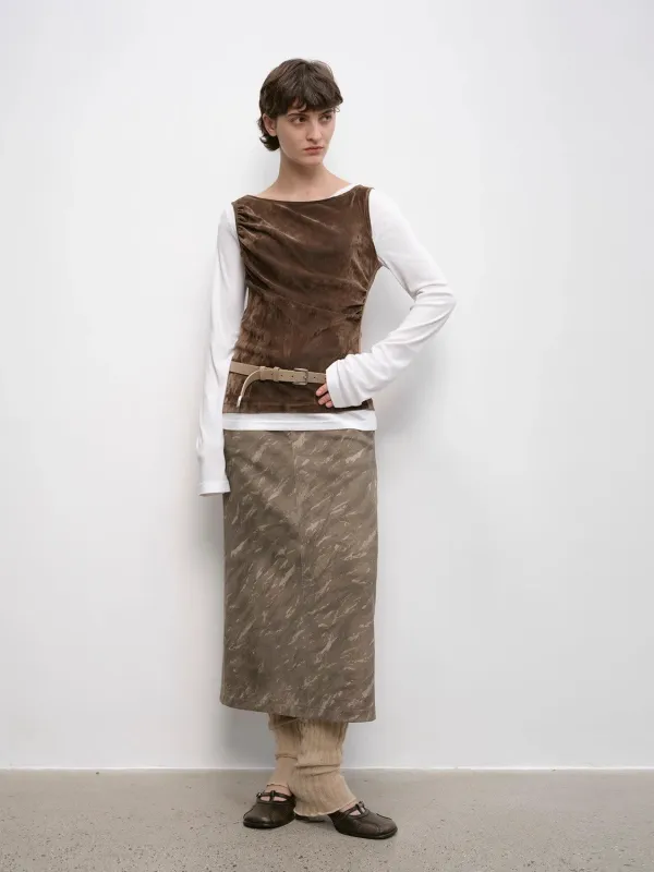 "Thousand Layers of Echoes" Chenille Original Print Camouflage Retro Distressed Straight Mid-Waist Skirt sold by Firelady Fur