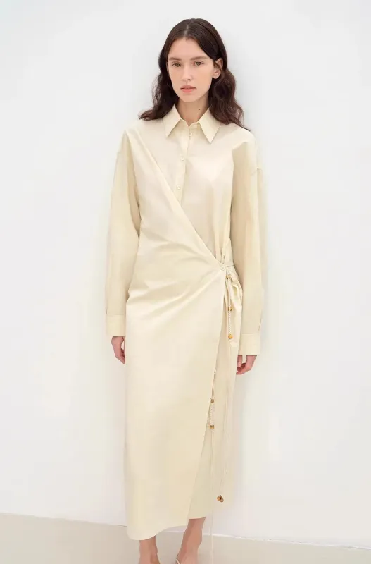 "Romantic Vibes" Cross-Placket Loose Long-Staple Cotton Shirt Dress sold by Firelady Fur