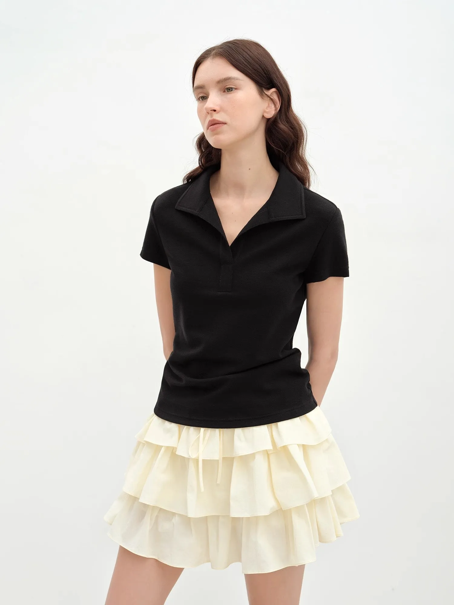 "Dublin" Lapel Straight Shoulder Slim Fit Short Sleeve T-shirt Tops Women sold by Firelady Fur product image thumbnail 2