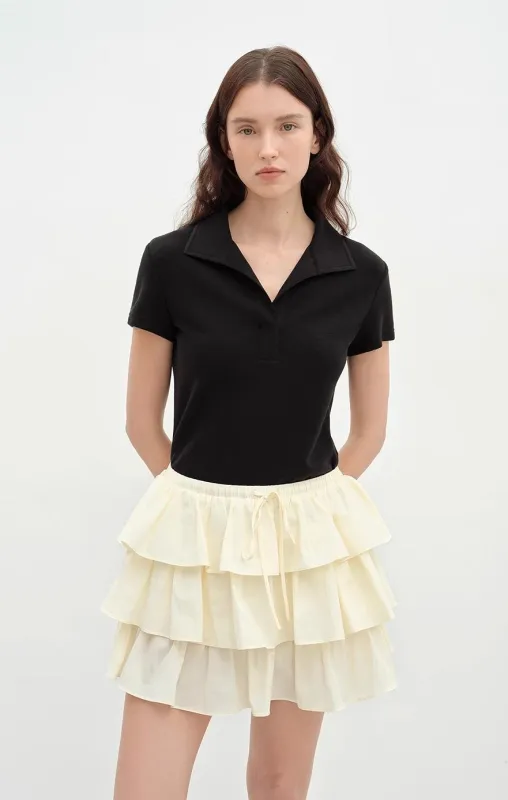 "Dublin" Lapel Straight Shoulder Slim Fit Short Sleeve T-shirt Tops Women made by Firelady Fur