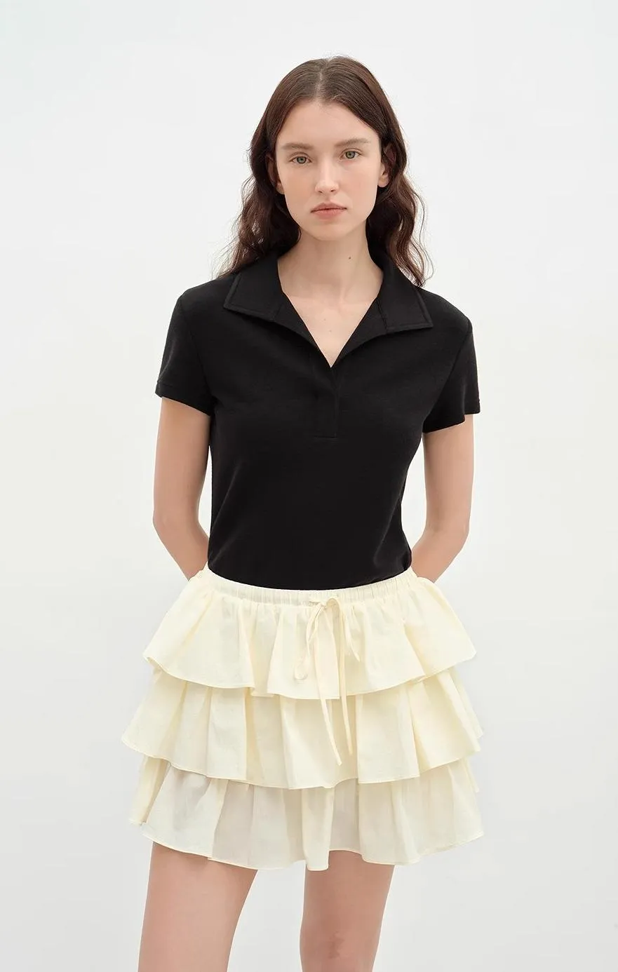 "Dublin" Lapel Straight Shoulder Slim Fit Short Sleeve T-shirt Tops Women sold by Firelady Fur