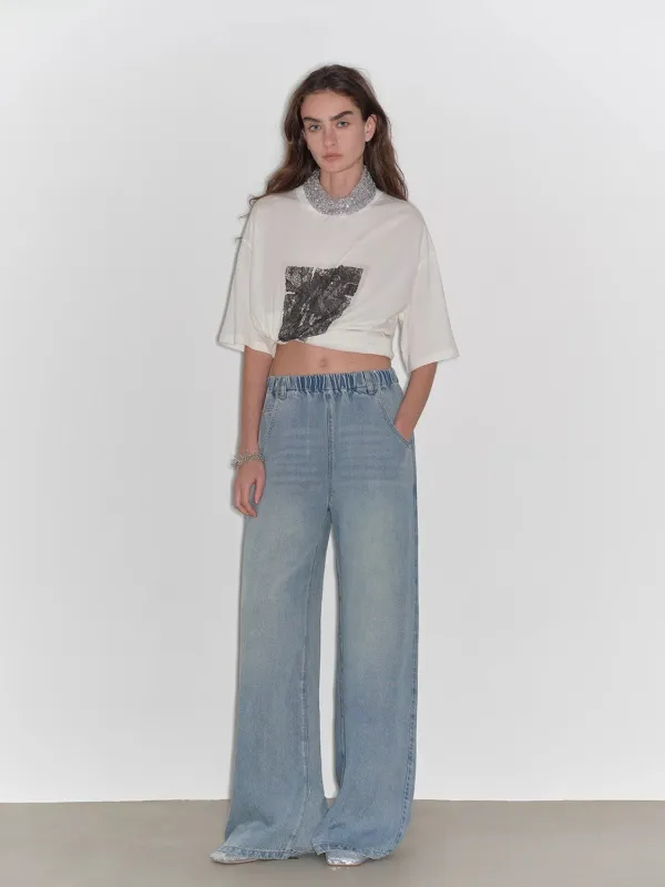 "Dream Street" Cool Lyocell Denim Drape Relaxed Elastic Waist Straight Leg Wide Leg Pants Summer sold by Firelady Fur