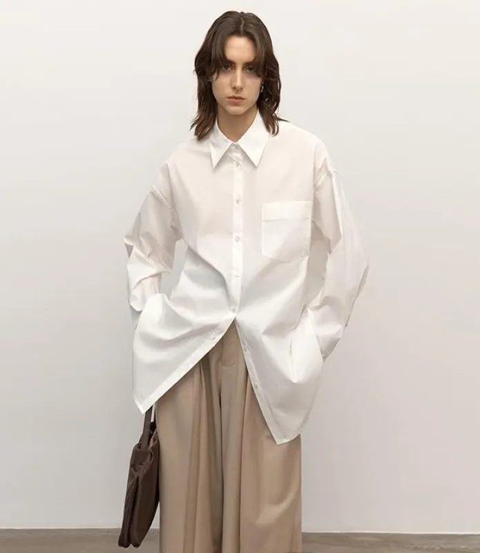 "Heart's Desire" high-end high-density nylon cotton drapes stylish all-match silhouette shirt sold by Firelady Fur