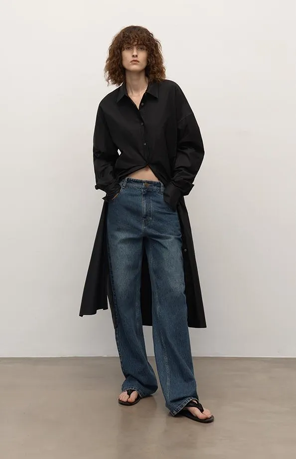 TOP grade long-staple cotton basic micro-stacked straight jeans sold by Firelady Fur