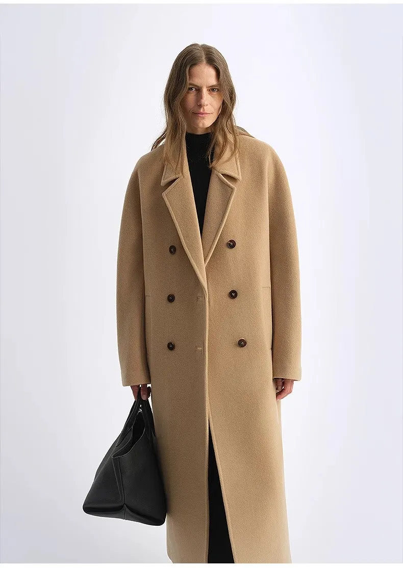 "Lonely Sandbank" sheep wool cashmere blend classic tie shoulder sleeve double-breasted coat jacket women sold by Firelady Fur product image thumbnail 5