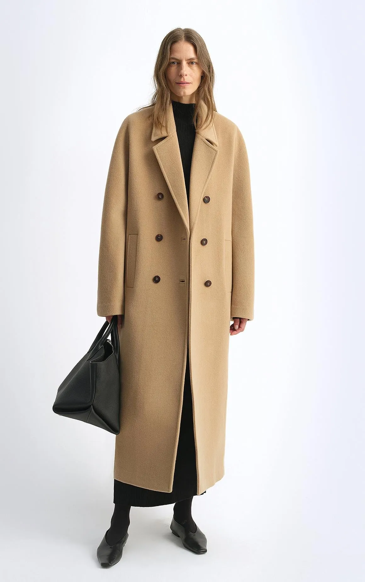 "Lonely Sandbank" sheep wool cashmere blend classic tie shoulder sleeve double-breasted coat jacket women sold by Firelady Fur
