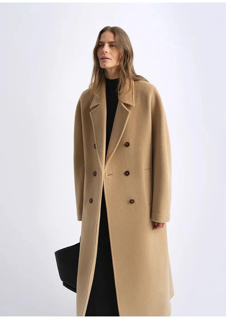 "Lonely Sandbank" sheep wool cashmere blend classic tie shoulder sleeve double-breasted coat jacket women sold by Firelady Fur product image thumbnail 2