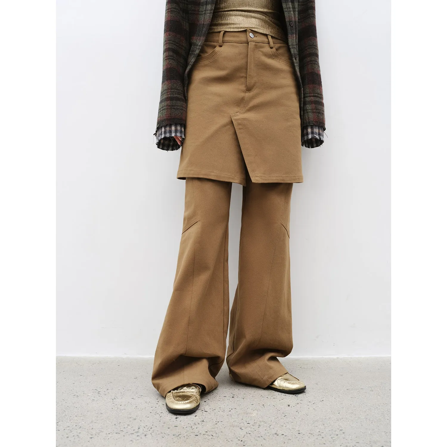 "Culotte Declaration" Retro split design fake two-piece twill brushed slightly flared slim jeans sold by Firelady Fur product image thumbnail 2