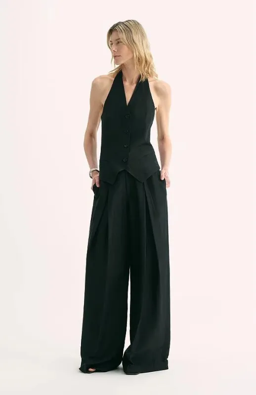 Silk Linen Pleated Wide Leg A-Line Trousers Casual Pants sold by Firelady Fur