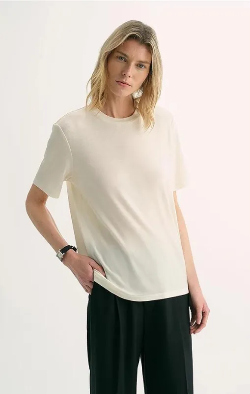 "Soft Cloud" 15.5mm cashmere loose and comfortable round neck versatile short-sleeved T-shirt for women sold by Firelady Fur