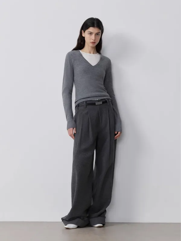 "Commuting Rules" Worsted Wool Blend Waistless Raw Edge Wide Leg Pants Slimming Scimitar Casual Pants sold by Firelady Fur