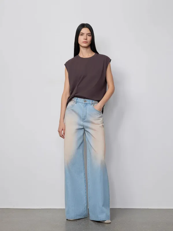 "Wantful Fantasy" Heavy Industry Washed Spray Colored Wide Leg Jeans Women's Low Waist Straight Leg Bootleg Pants sold by Firelady Fur