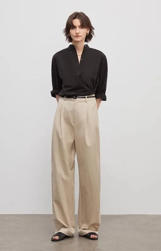 Spliced double-pleat wide-leg trousers straight-leg trousers for women sold by Firelady Fur