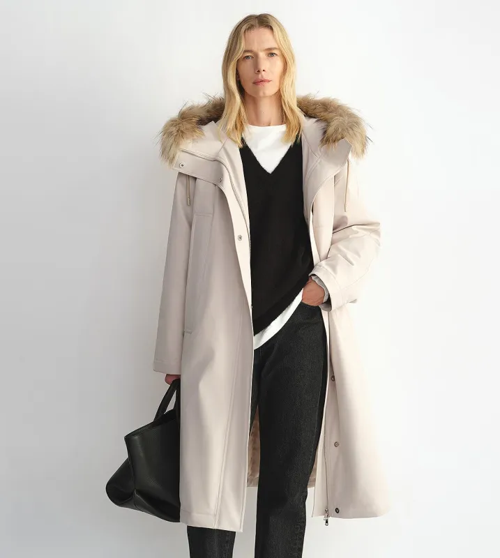 Removable raccoon fur collar 90 white velvet parka women's double zipper coat sold by Firelady Fur