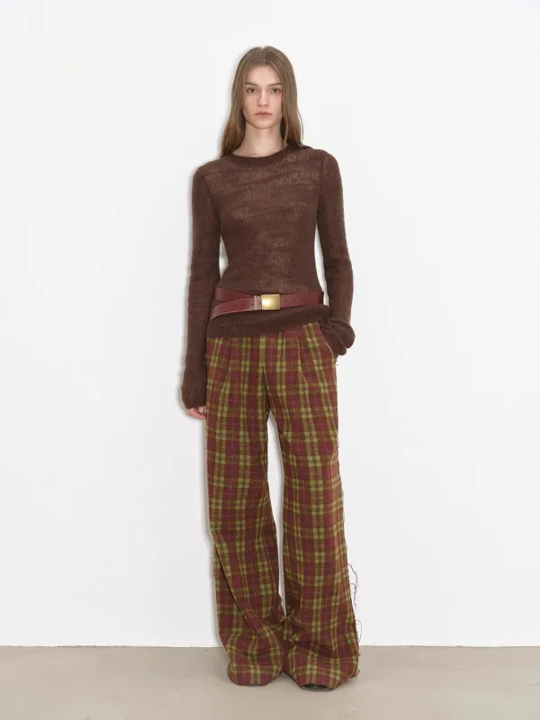 Fireladyfur Women's Low-Rise Plaid Tweed Wide-Leg Trousers"Vintage Opportunity" sold by Firelady Fur