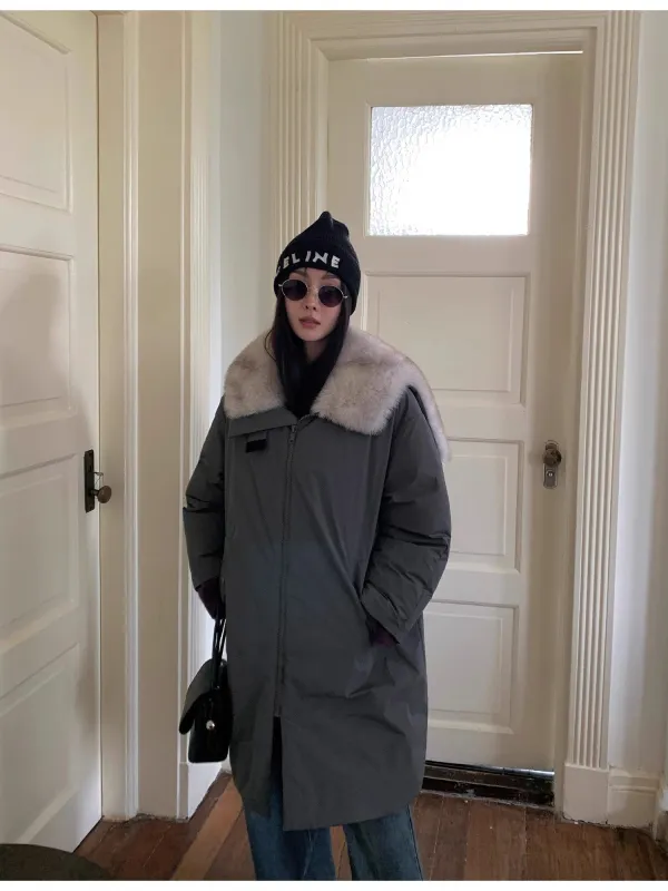 "Winter Dumbo" Large Fur Collar Lightweight Long Down Parker for Women sold by Firelady Fur