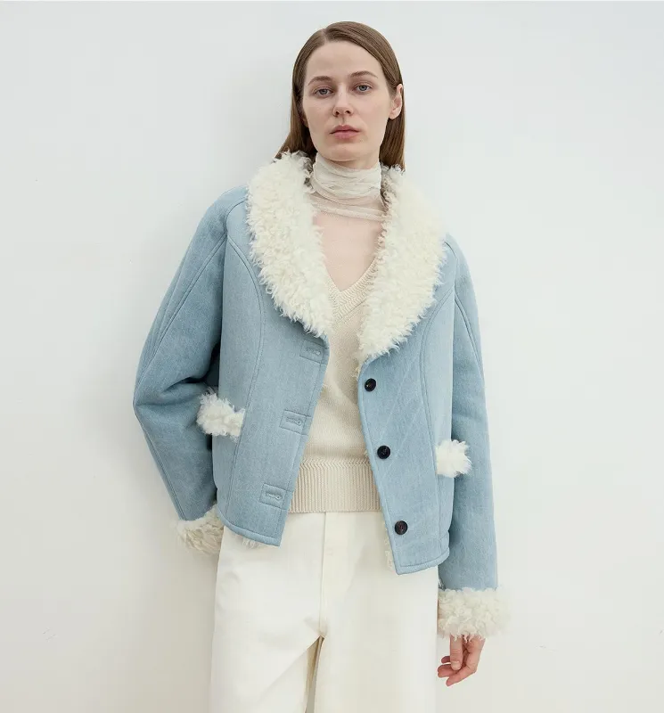 "Pure Era" imported high-quality lamb contrast color fruit collar short wool fur coat sold by Firelady Fur