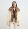 "Day and Night Rider" detachable contrasting fox fur collar white goose down waterproof parka down jacket sold by Firelady Fur