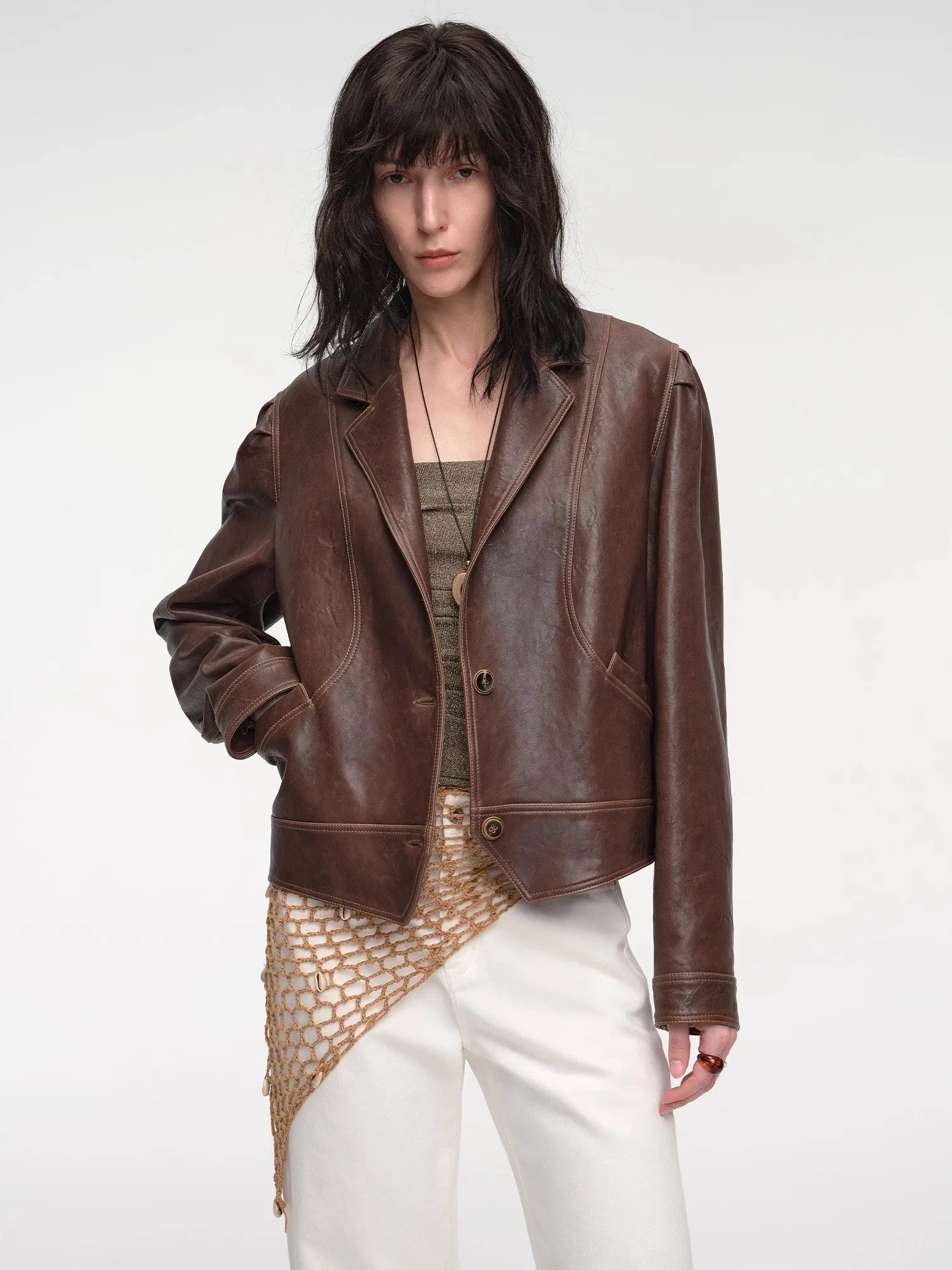New Zealand imported waxed sheepskin distressed short leather jacket "Vintage Old Stories" sold by Firelady Fur product image thumbnail 5