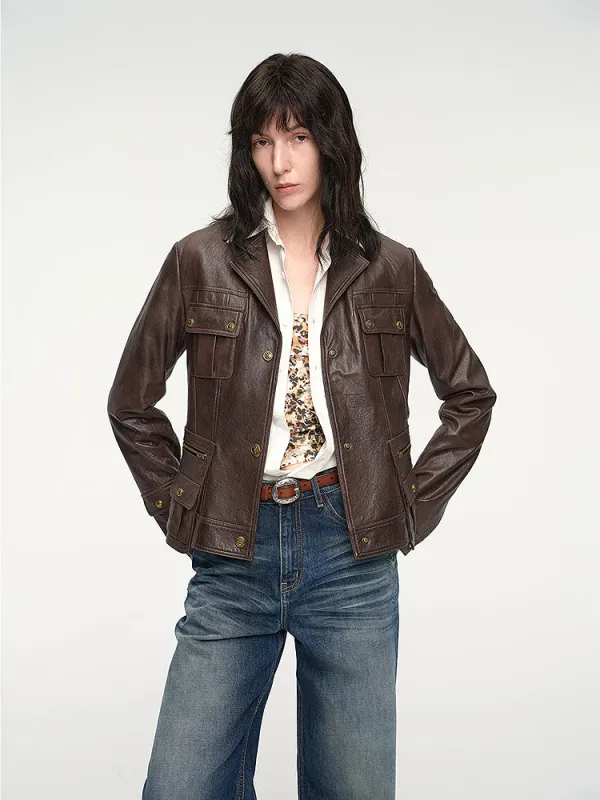 Imported oil wax sheepskin waist leather jacket from New Zealand"Phantom of the Floating Palace" sold by Firelady Fur