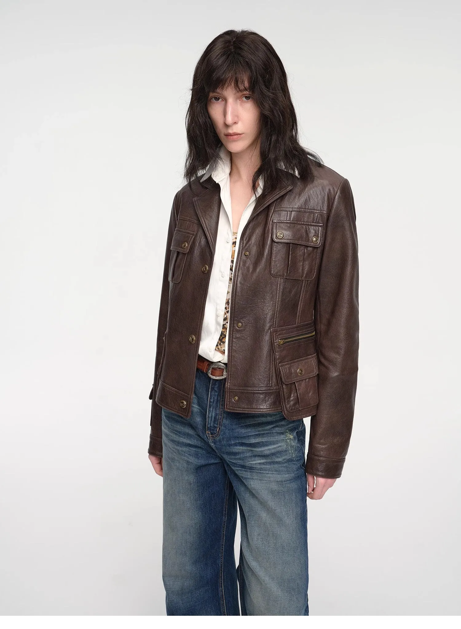Imported oil wax sheepskin waist leather jacket from New Zealand"Phantom of the Floating Palace" sold by Firelady Fur product image thumbnail 5