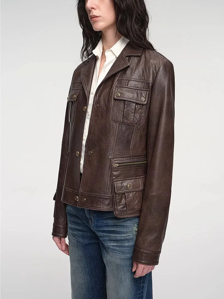 Imported oil wax sheepskin waist leather jacket from New Zealand"Phantom of the Floating Palace" sold by Firelady Fur product image thumbnail 2