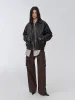 Retro and fashionable imported waxed sheepskin leather bomber jacket "New York International Student" sold by Firelady Fur