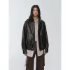 Retro and fashionable imported waxed sheepskin leather bomber jacket "New York International Student" sold by Firelady Fur