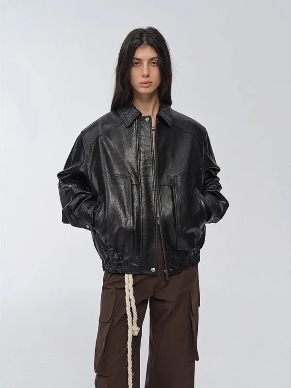 Imported waxed sheep leather retro work jacket coat for women "Fashionable Luke" sold by Firelady Fur