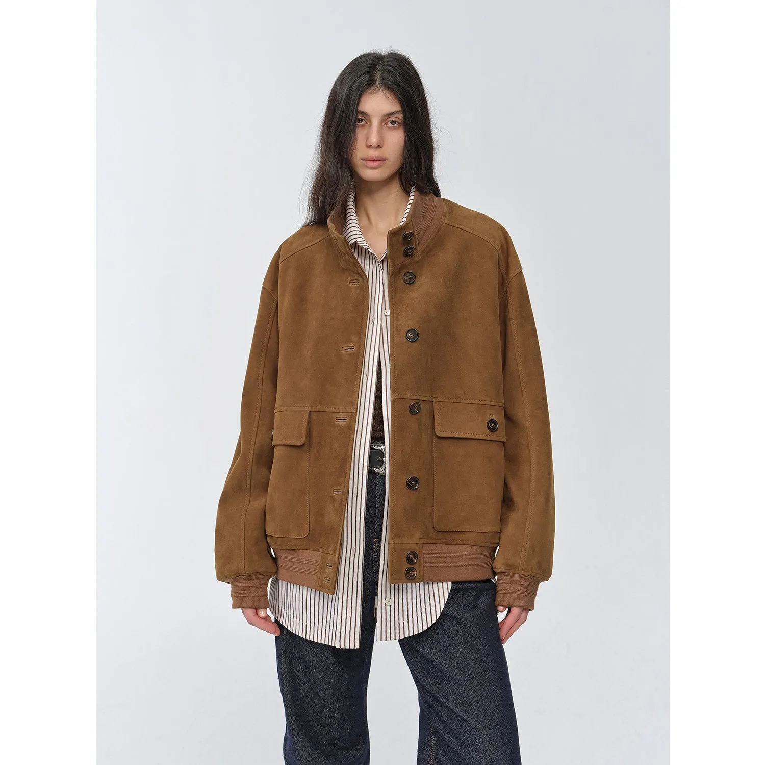 Vintage imported suede sheepskin leather ribbed patchwork jacket "Spring Whisper" sold by Firelady Fur product image thumbnail 2