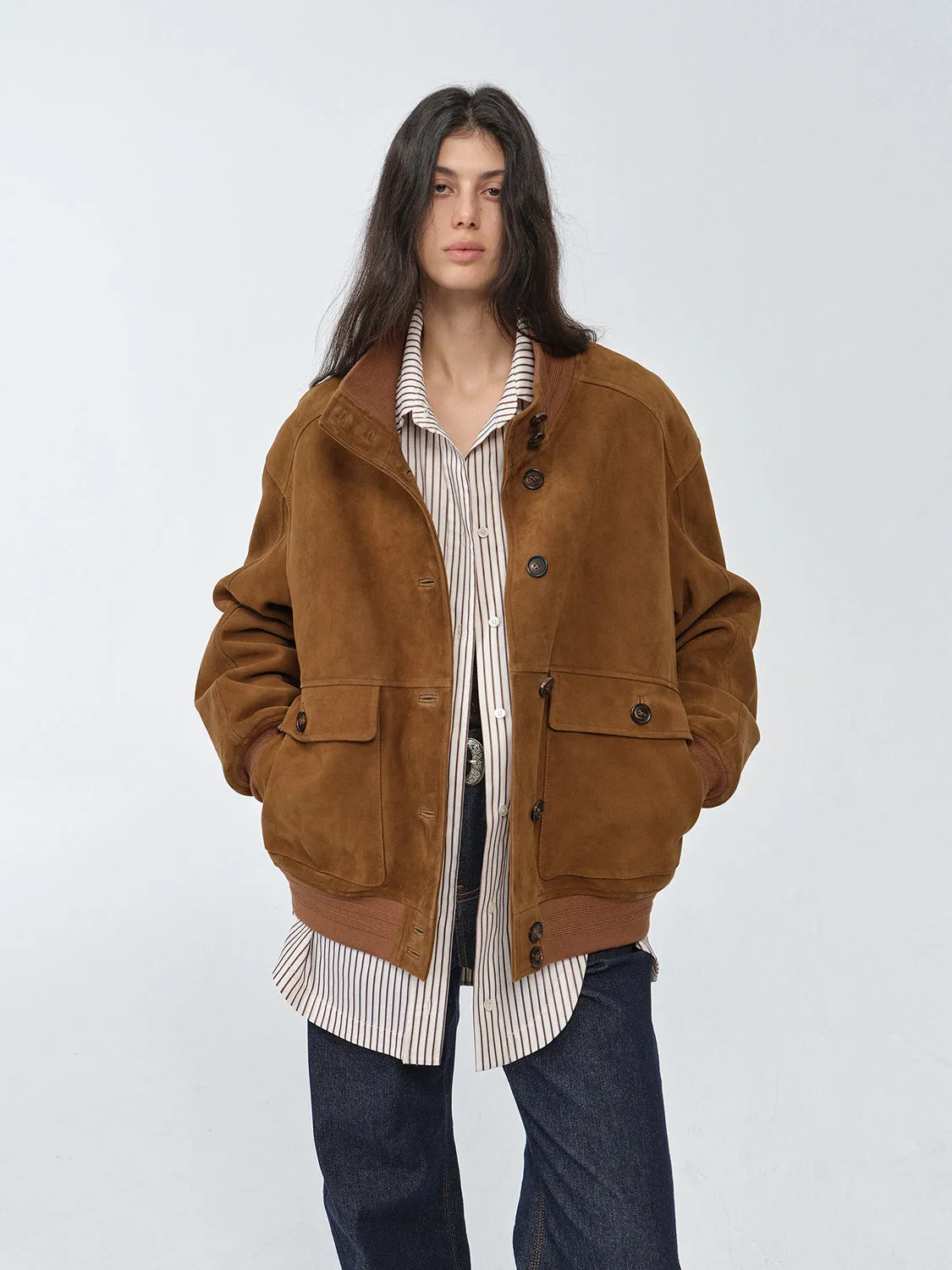 Vintage imported suede sheepskin leather ribbed patchwork jacket "Spring Whisper" sold by Firelady Fur