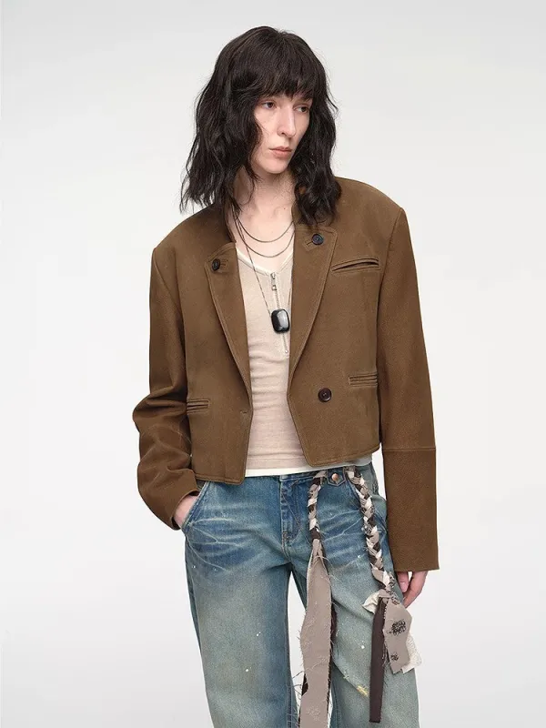 Stand Collar Suit Sheepskin Leather Short Jacket "Roman Story" sold by Firelady Fur