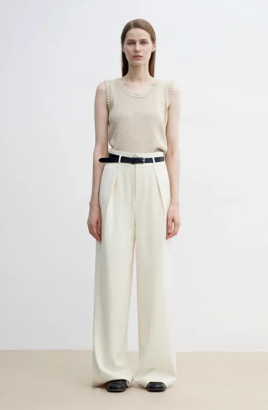 Women's white straight casual wide waist drape floor-length wide leg pants sold by Firelady Fur