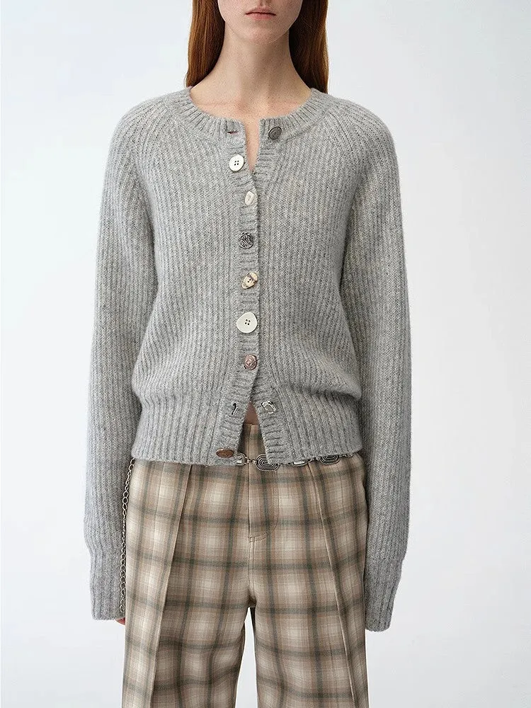 "Hokkaido Weaving Love" wool blend crew neck cardigan top sold by Firelady Fur product image thumbnail 2