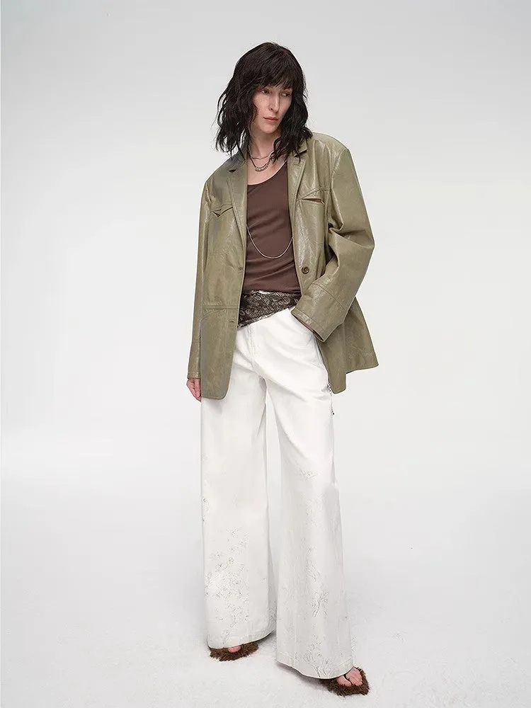 Wide shoulder multi-pocket suit waxed leather jacket "Windsor Past" sold by Firelady Fur product image thumbnail 5