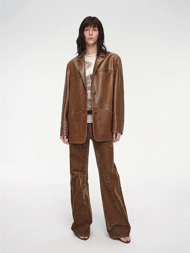 Wide shoulder multi-pocket suit waxed leather jacket "Windsor Past" sold by Firelady Fur product image thumbnail 4